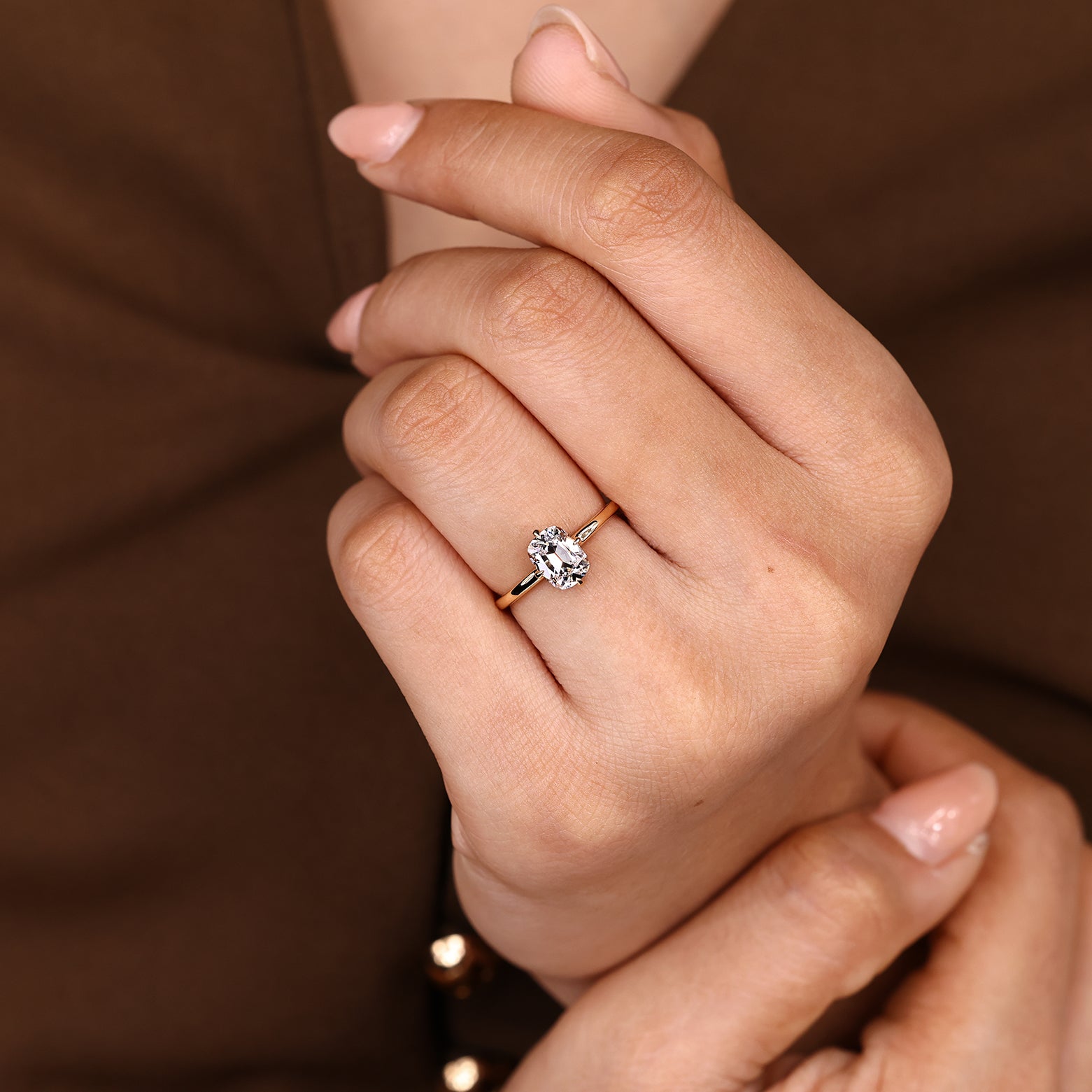 Cushion OMC Cut Hidden Halo Engagement Ring In Solitaire Style
