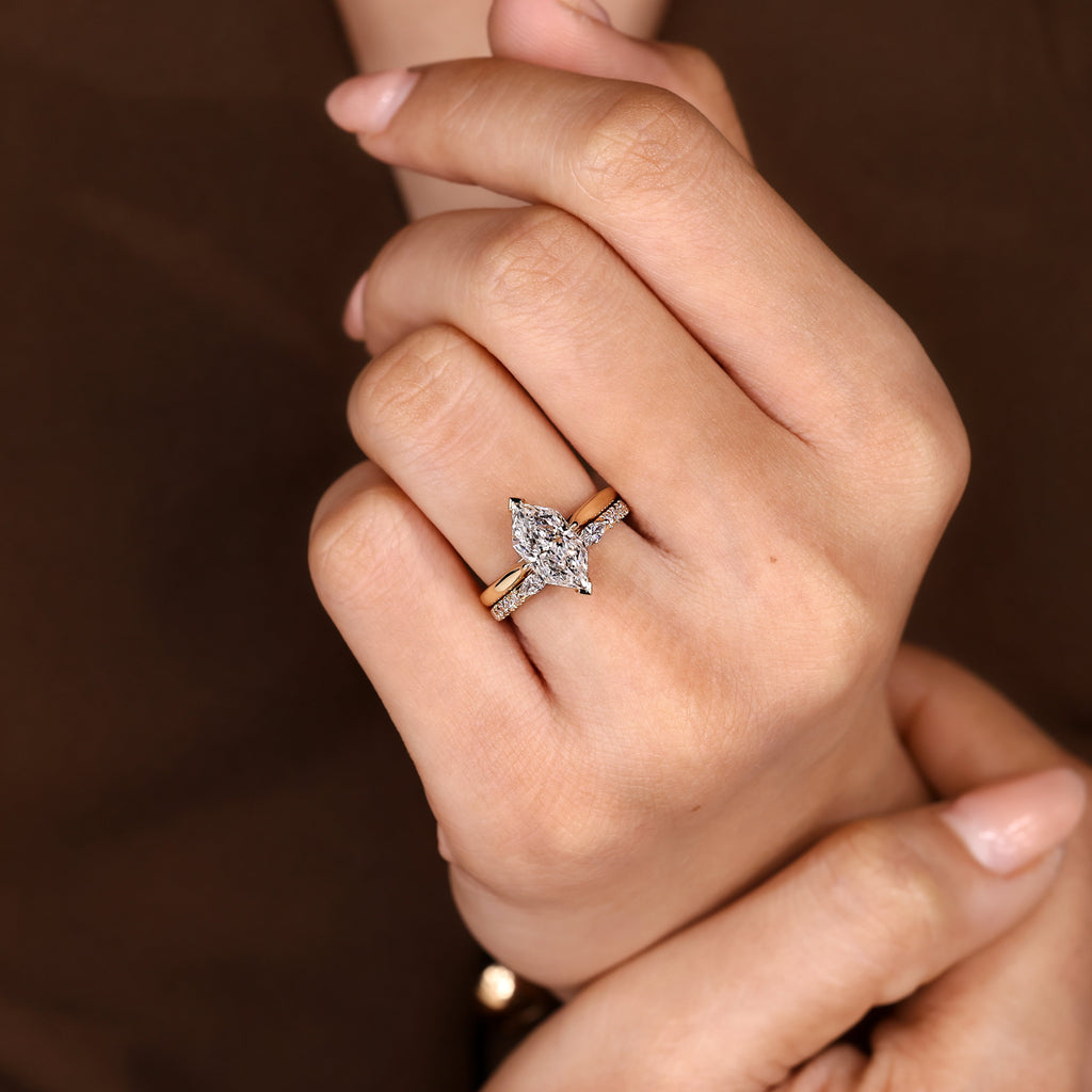 Dutch Marquise Ring with Wedding Band in Solitaire Bridal Set Style