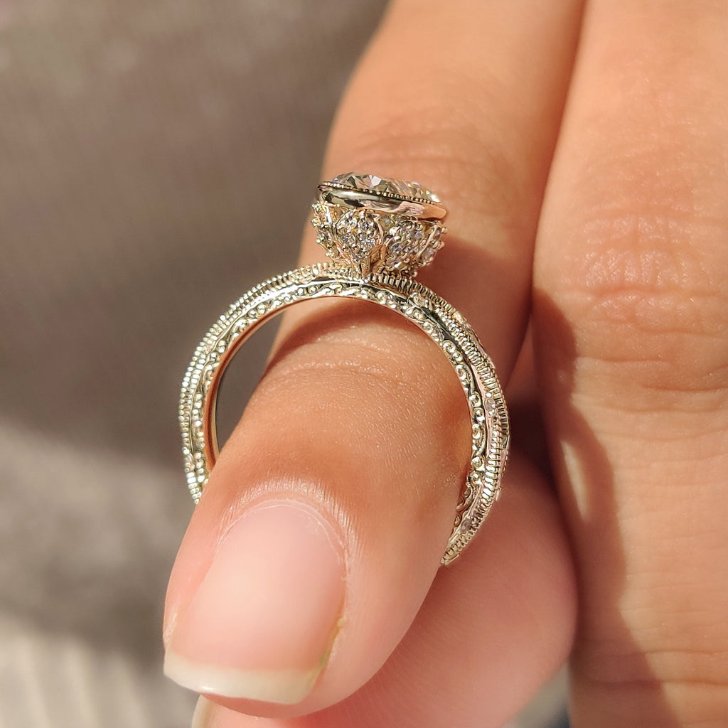 Oval Bezel Engagement Ring with Milgrain