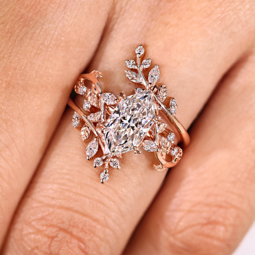 Dutch Marquise Ring with Enhancer Band Nature Inspired Bridal Set