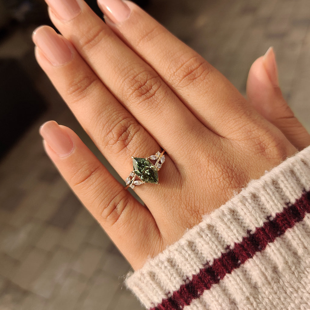 Nature Inspired Green Dutch Marquise Engagement Ring