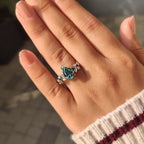Cyan Blue Moissanite Pear Nature inspired Ring with Leaf Design