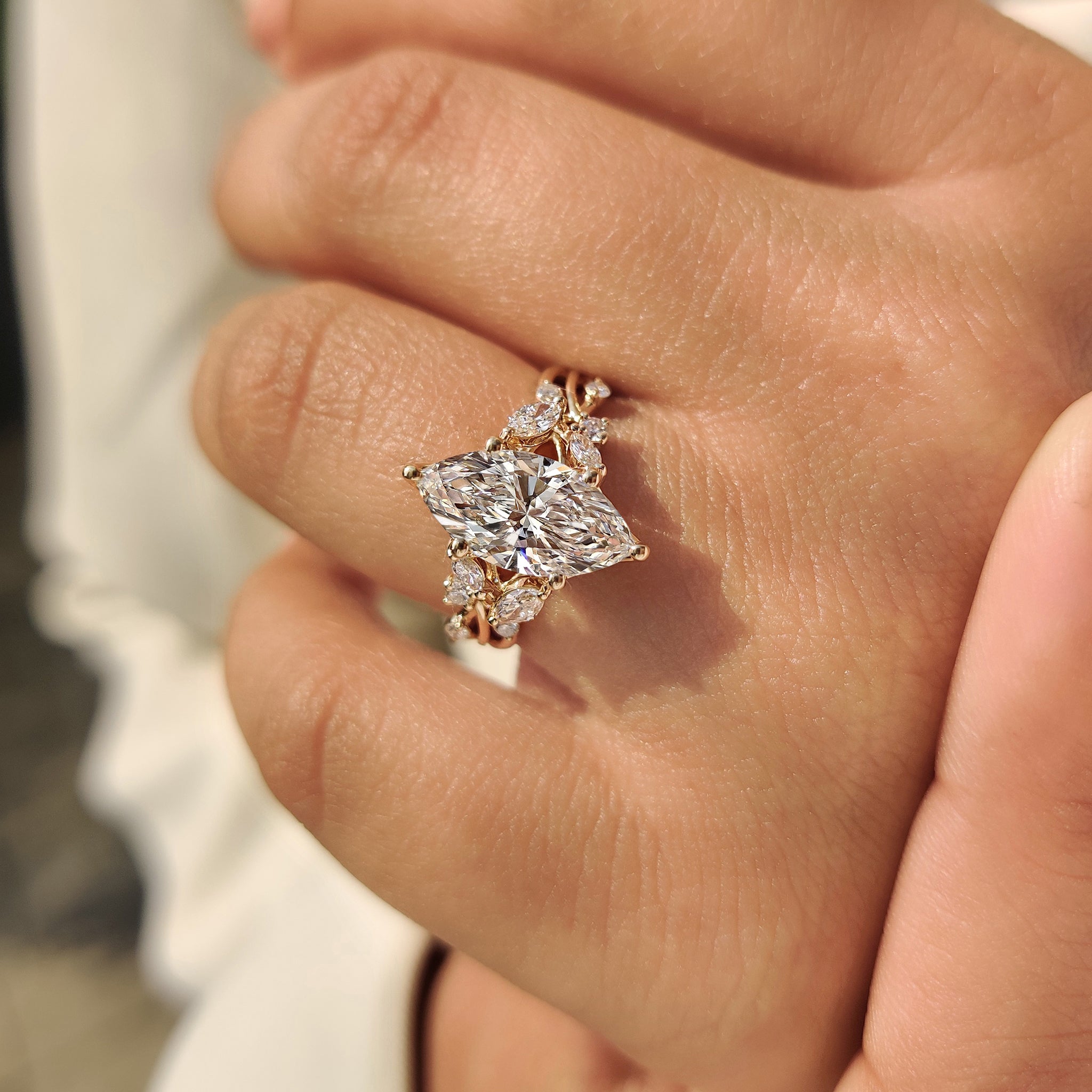 Marquise Diamond Nature Inspired Engagement Ring in Tulip Setting Secondary image
