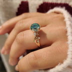Nature Inspired Cyan Blue Portuguese Cut Moissanite Ring in Tulip Setting