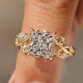 Nature Inspired Princess Cut Ring in Leaf Details