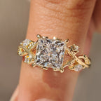 Nature Inspired Princess Cut Ring in Leaf Details
