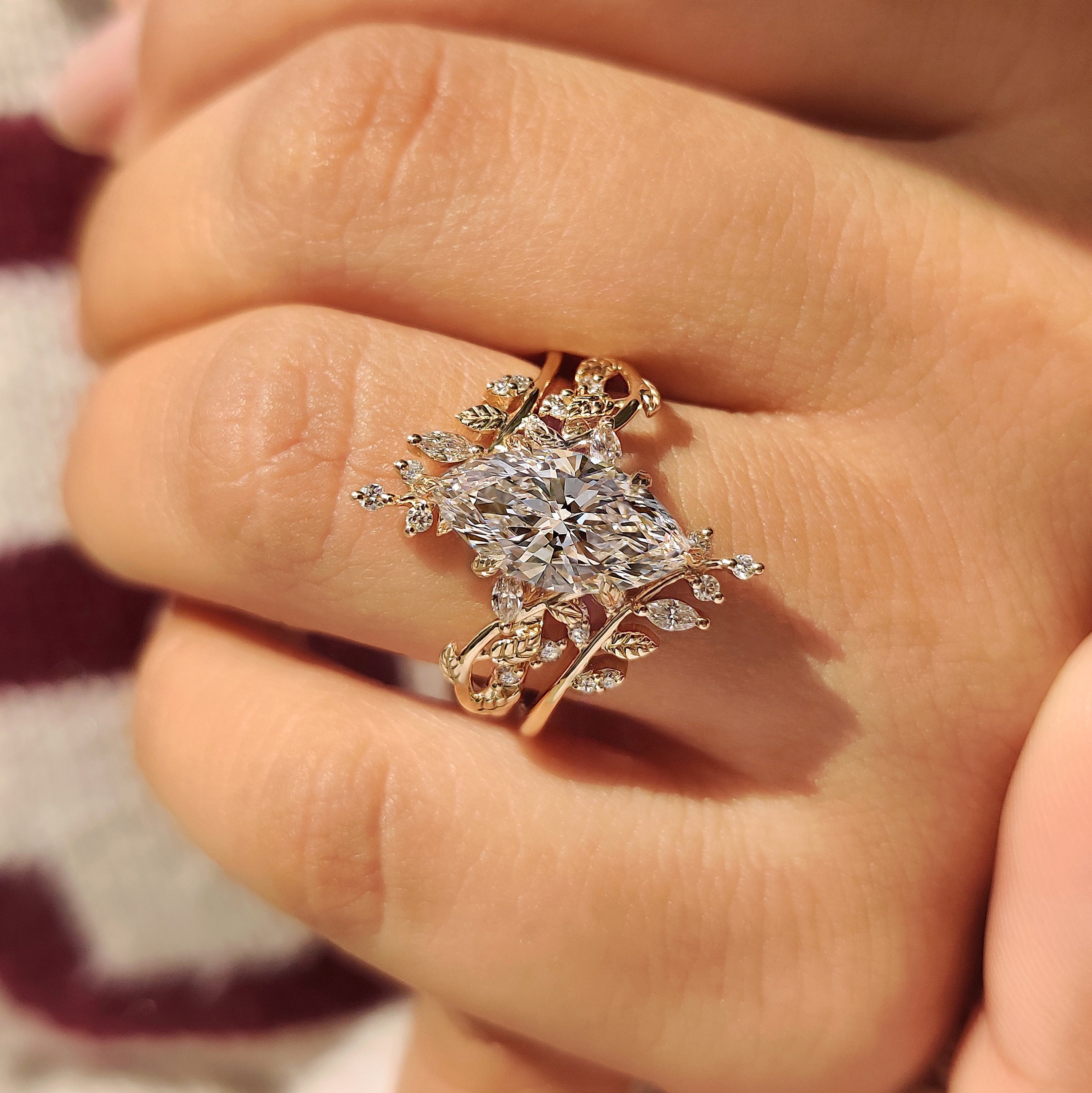 Marquise Engagement Ring With Wedding Band In Nature Inspired Style