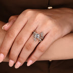 Hexagon Engagement Ring With Wedding Band In Nature Inspired Style