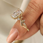 Radiant Cut Nature Inspired Engagement Ring with Leaf Style Prong