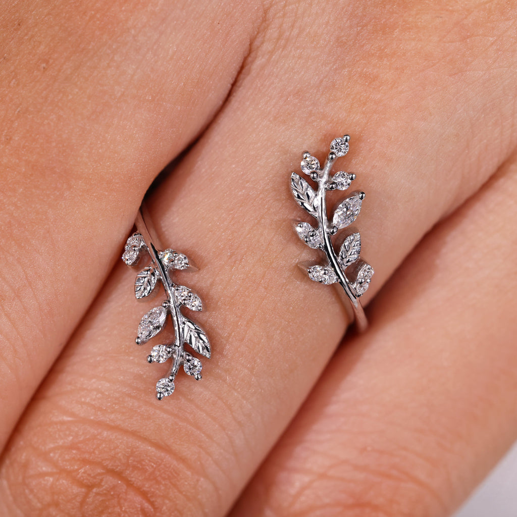 Marquise and Round Wedding Band in Nature Inspired Style