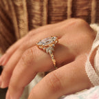 Marquise Diamond Nature Inspired Engagement Ring with Leaf Details