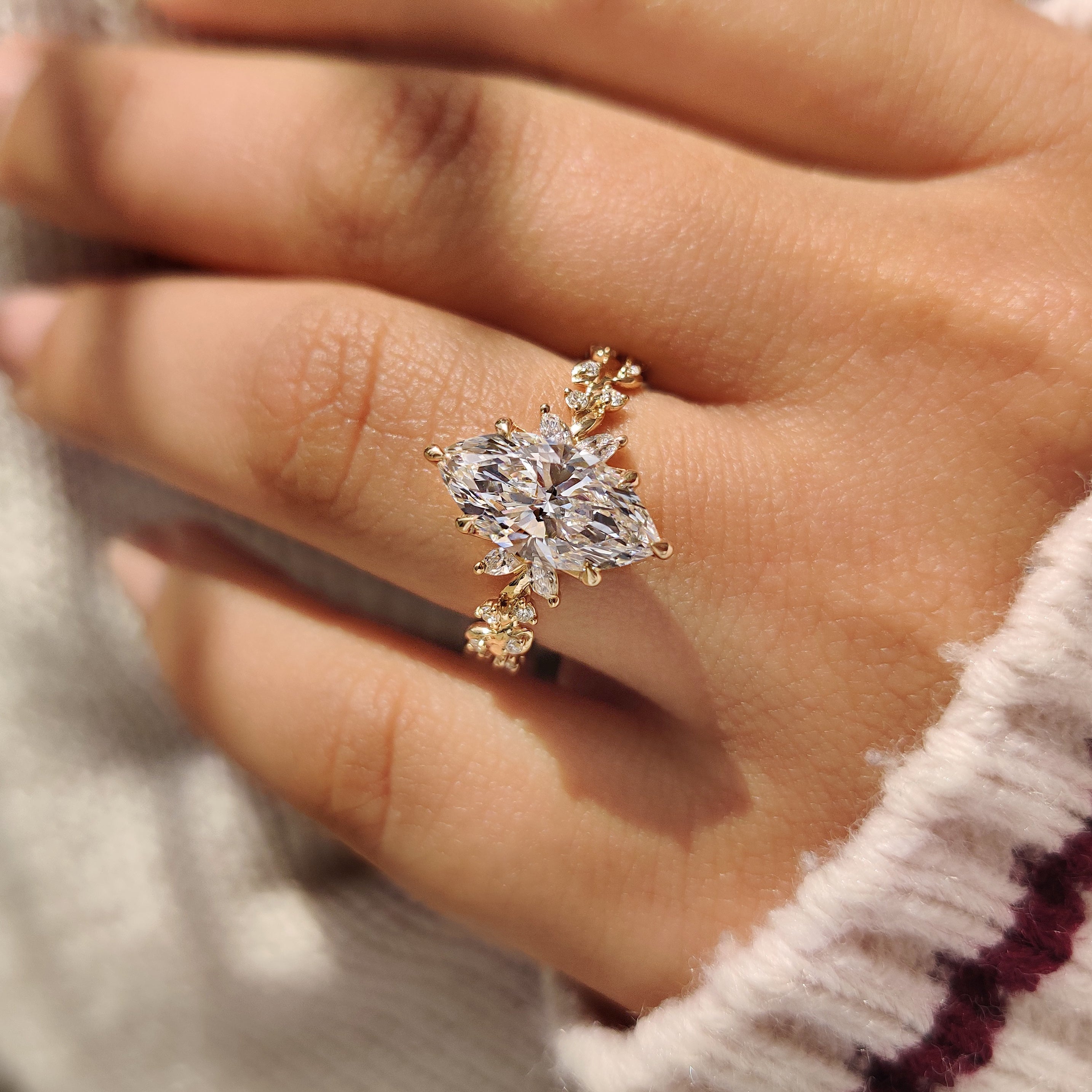Marquise Diamond Ring in Nature Inspired Setting Secondary image