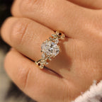 Nature Inspired Oval Diamond Ring with Leaf Style Prong Setting