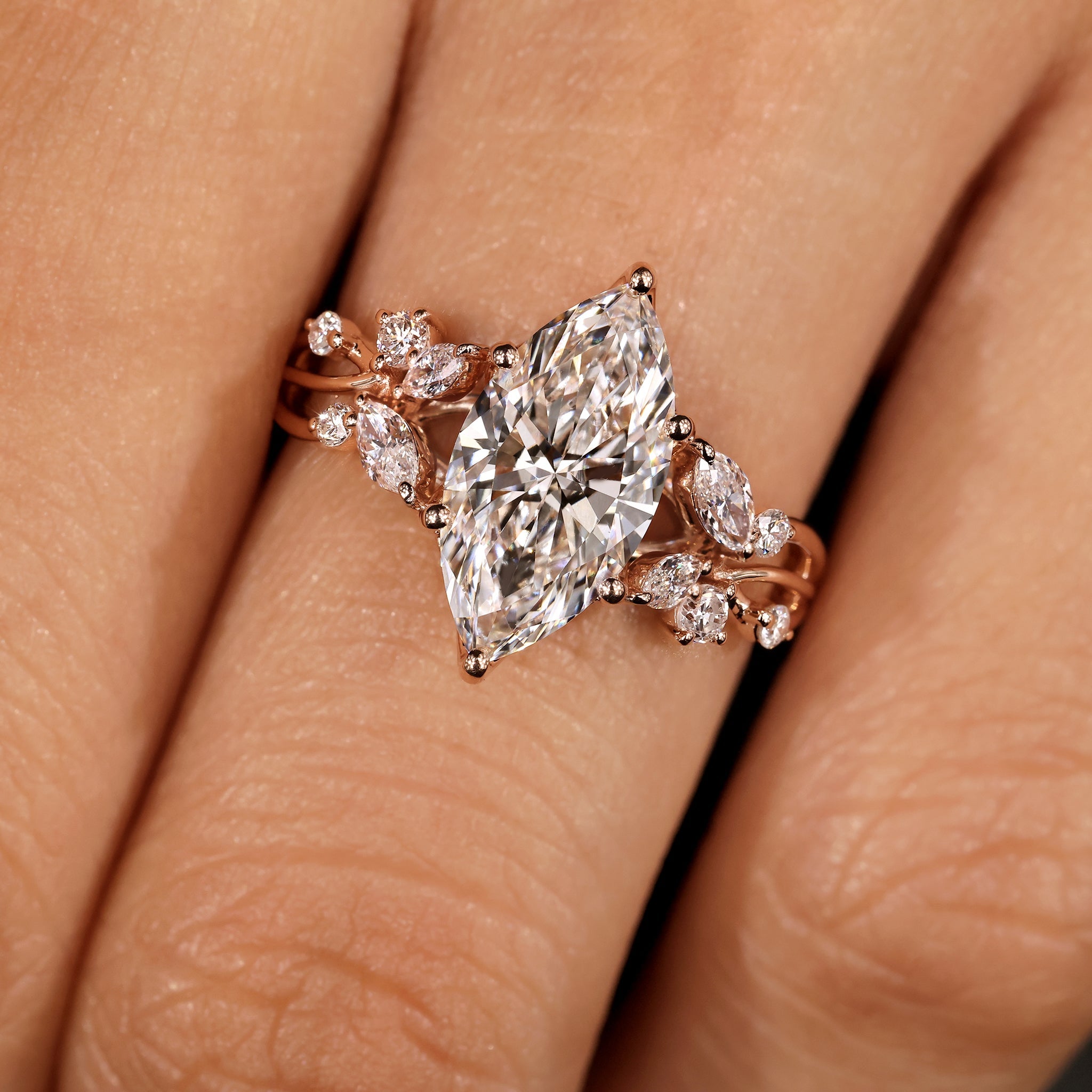 Marquise Diamond Ring in Nature Inspired Style