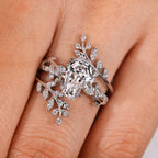 Nature Inspired Coffin Wedding Ring with Leaf Wrap Guard Band