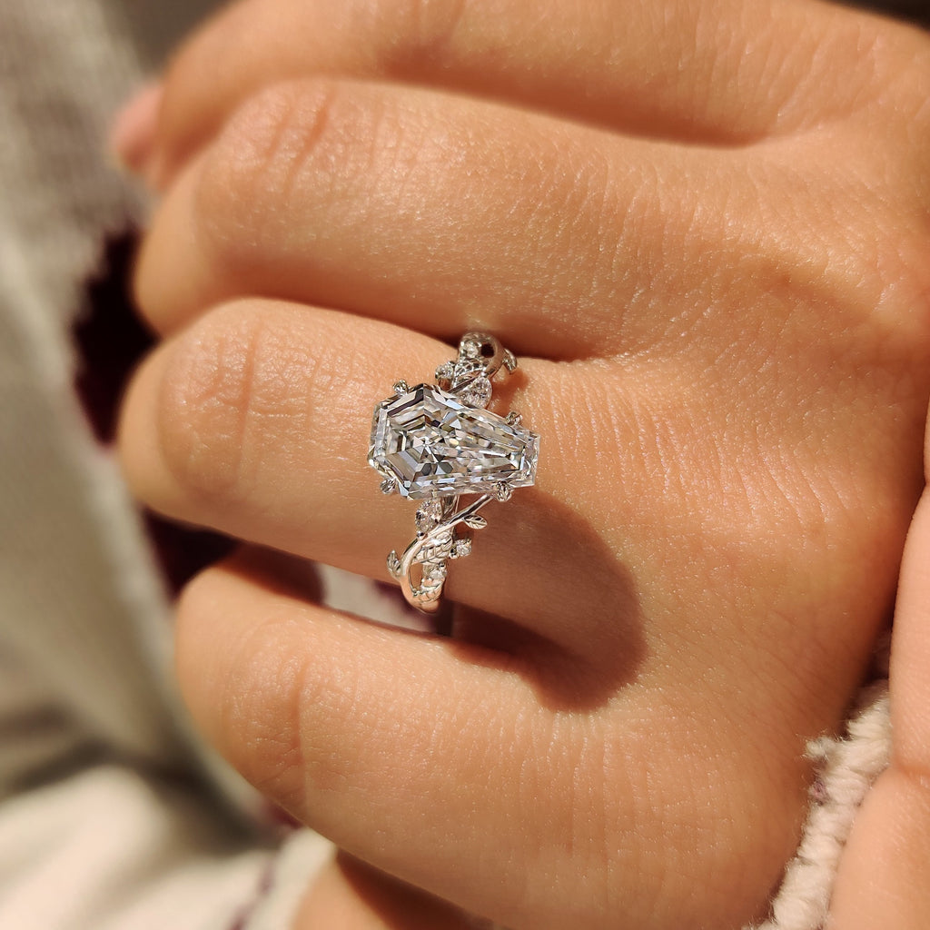 Nature Inspired Style Coffin Cut Engagement Ring