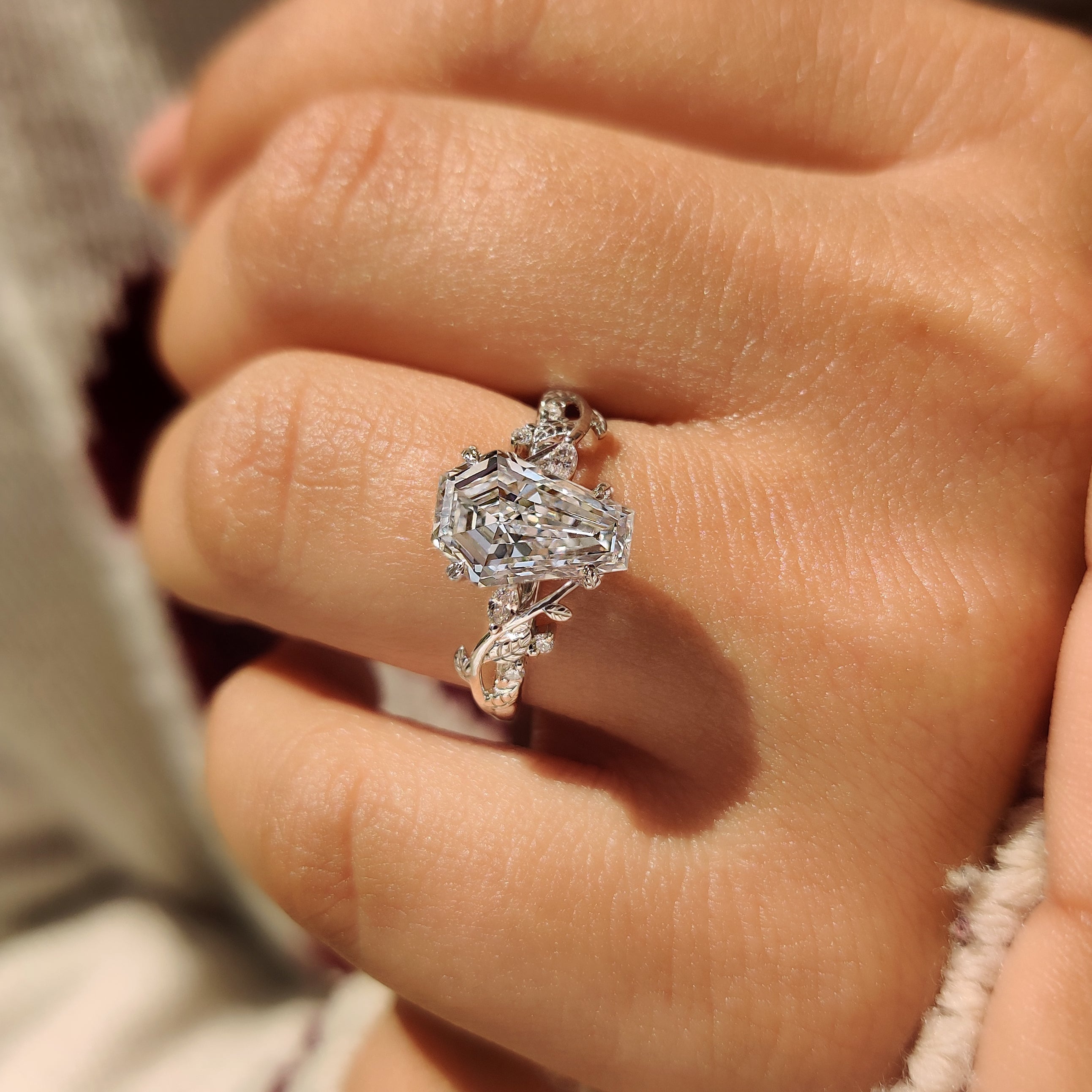 Nature Inspired Style Coffin Cut Engagement Ring