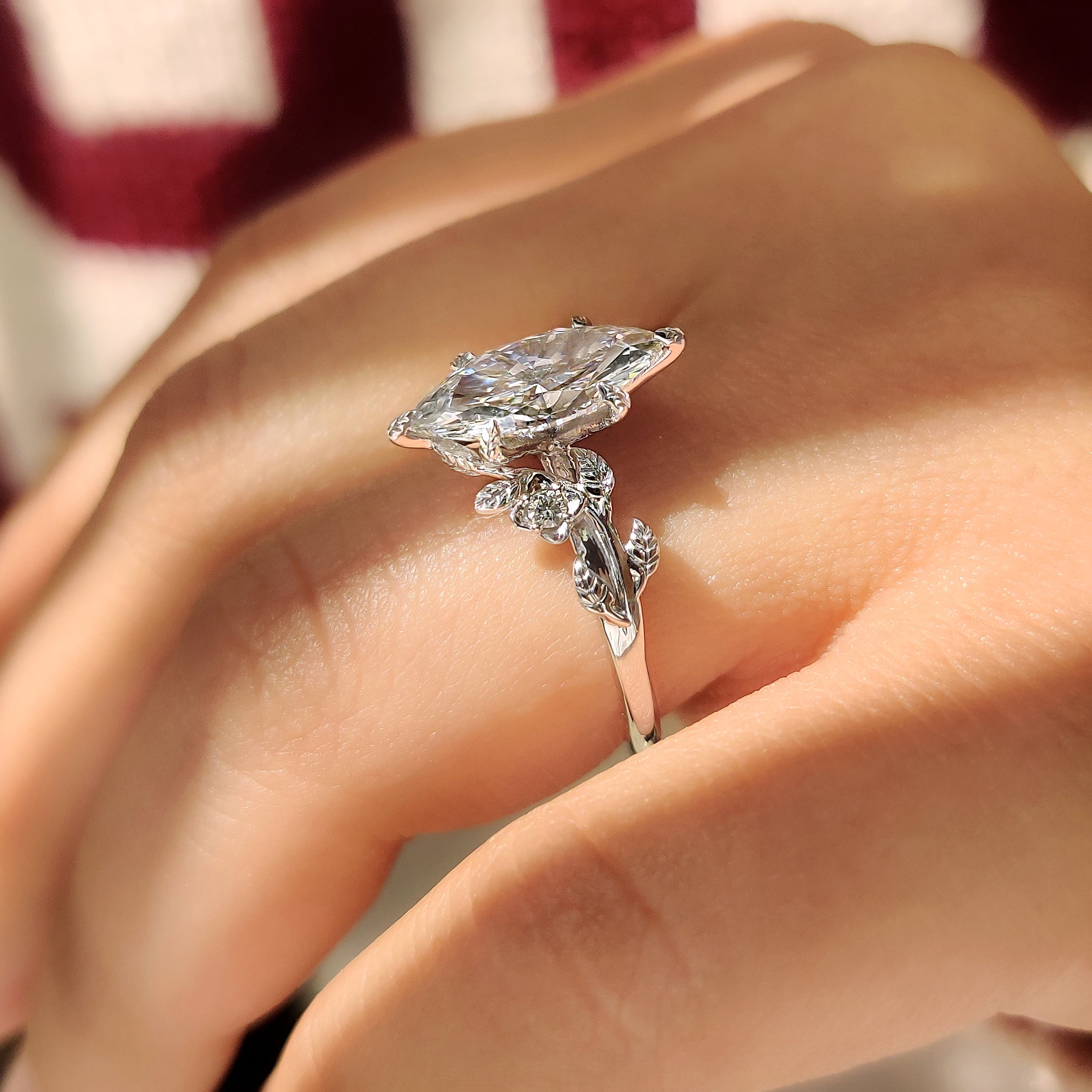 Nature Inspired Marquise Cut Engagement Ring in Floral Details