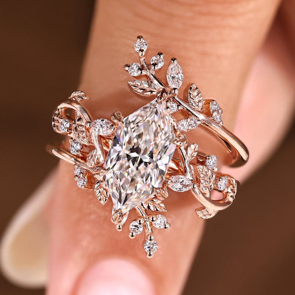 Dutch Marquise Ring with Enhancer Band Nature Inspired Bridal Set