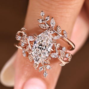 Dutch Marquise Ring with Enhancer Band Nature Inspired Bridal Set