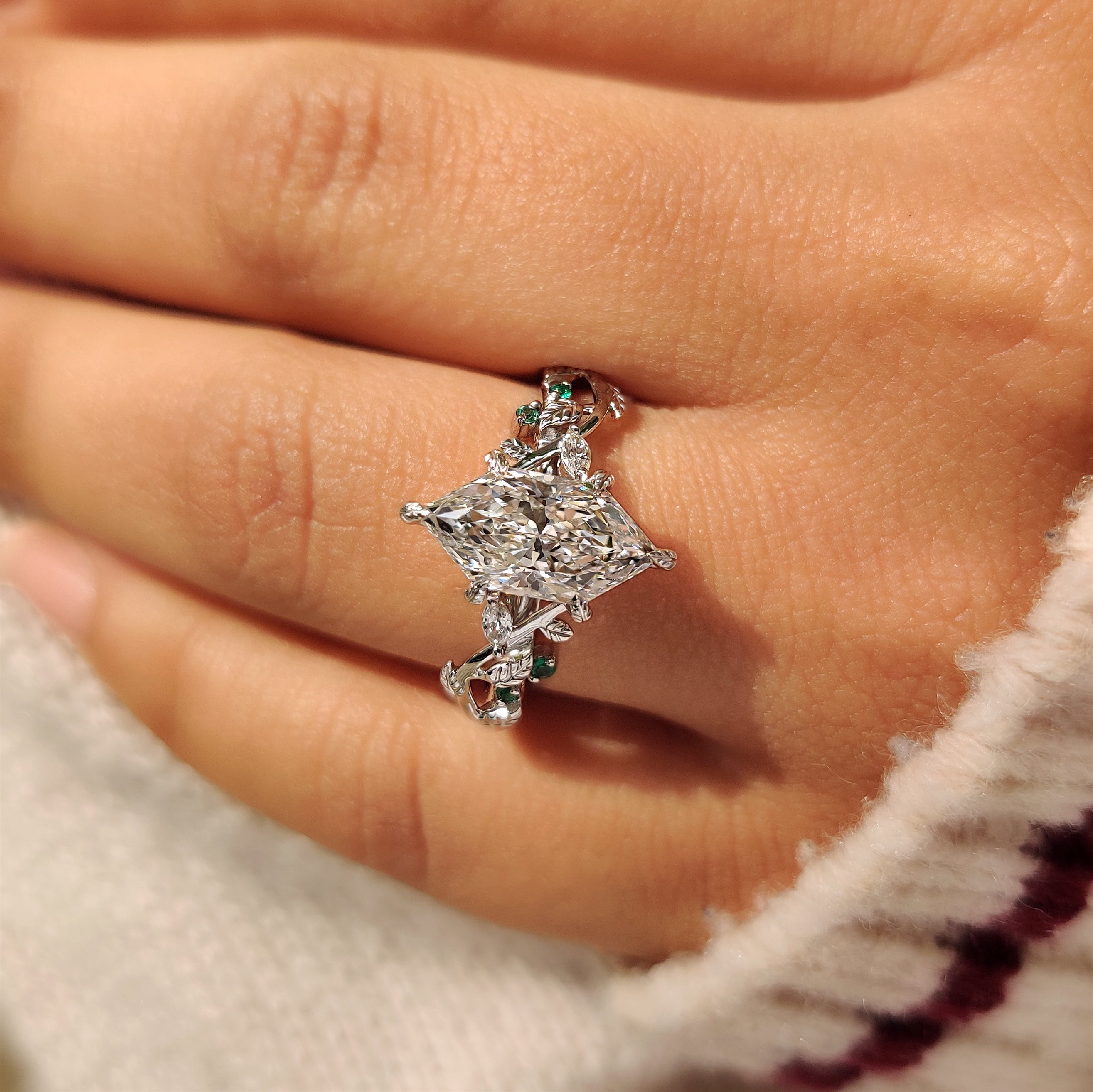 Nature Inspired Dutch Marquise Diamond Ring With Cluster Setting Secondary image