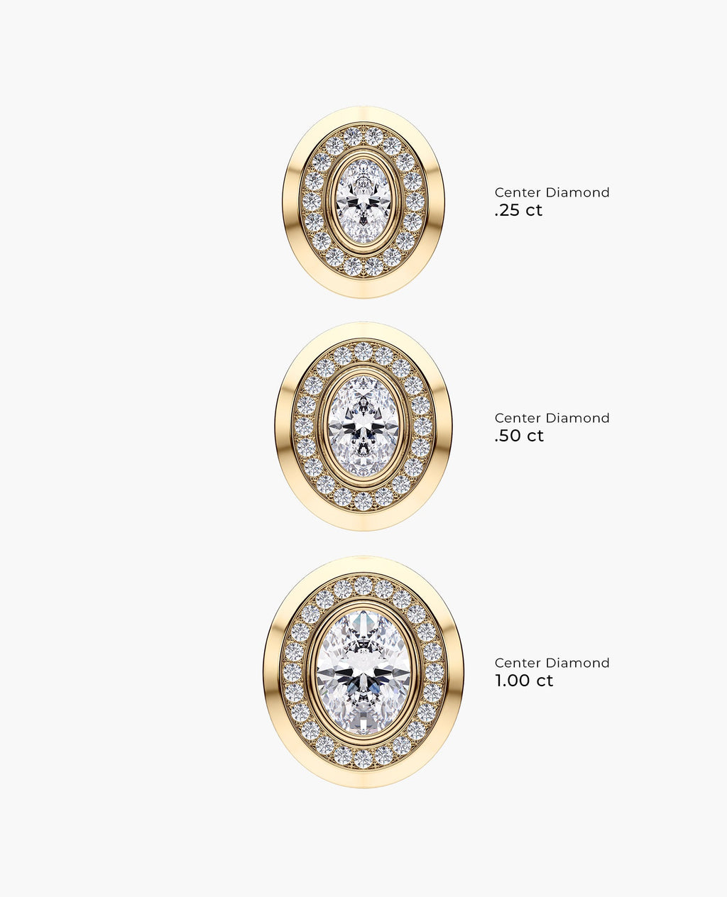 HALO Gold Oval Cut Single Stud Earring with 0.55ct - 1.40ct Diamonds