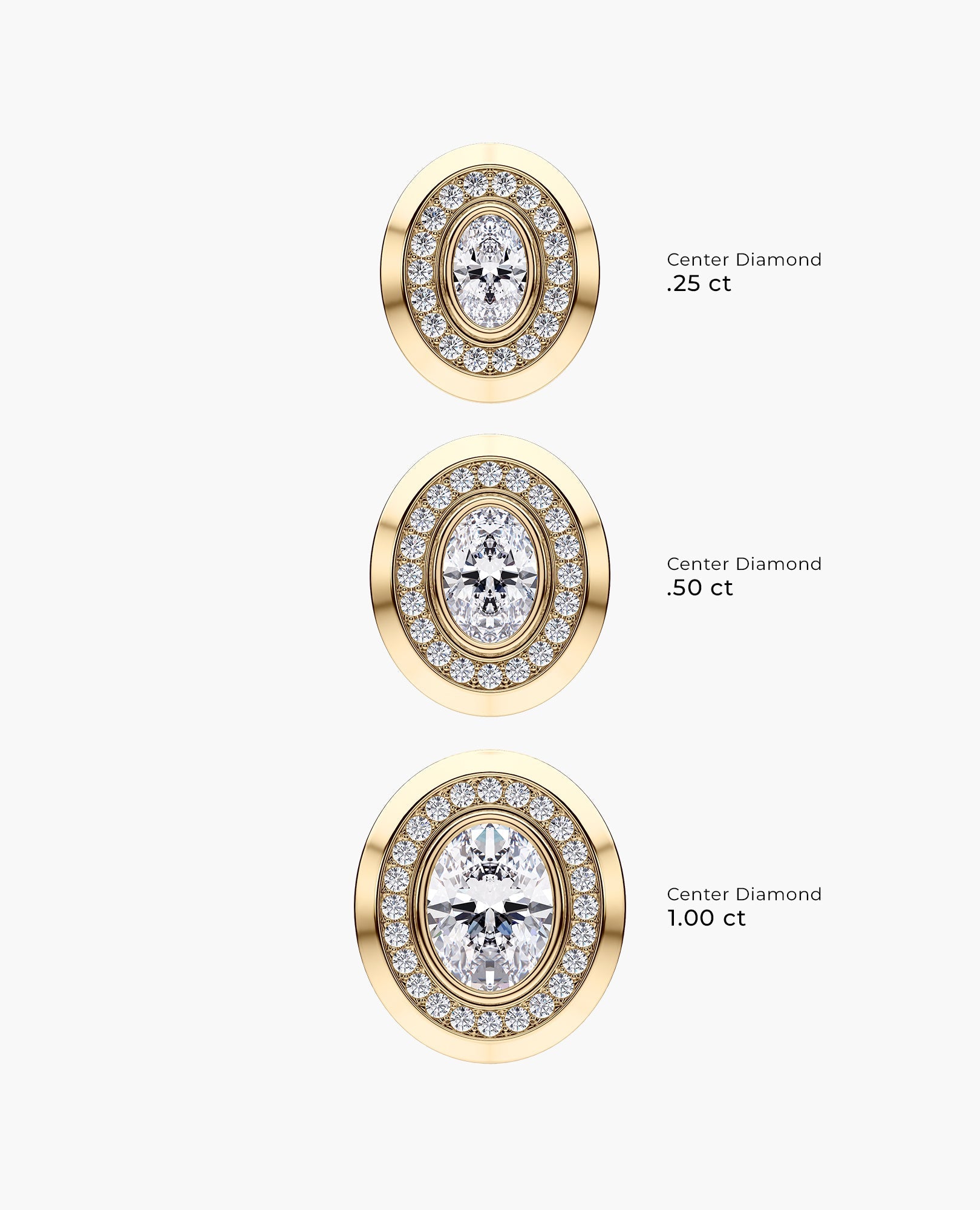 HALO Gold Oval Cut Single Stud Earring with 0.55ct - 1.40ct Diamonds
