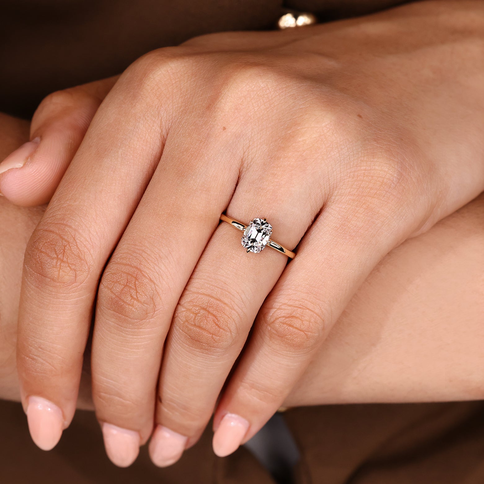 Cushion OMC Cut Hidden Halo Engagement Ring In Solitaire Style