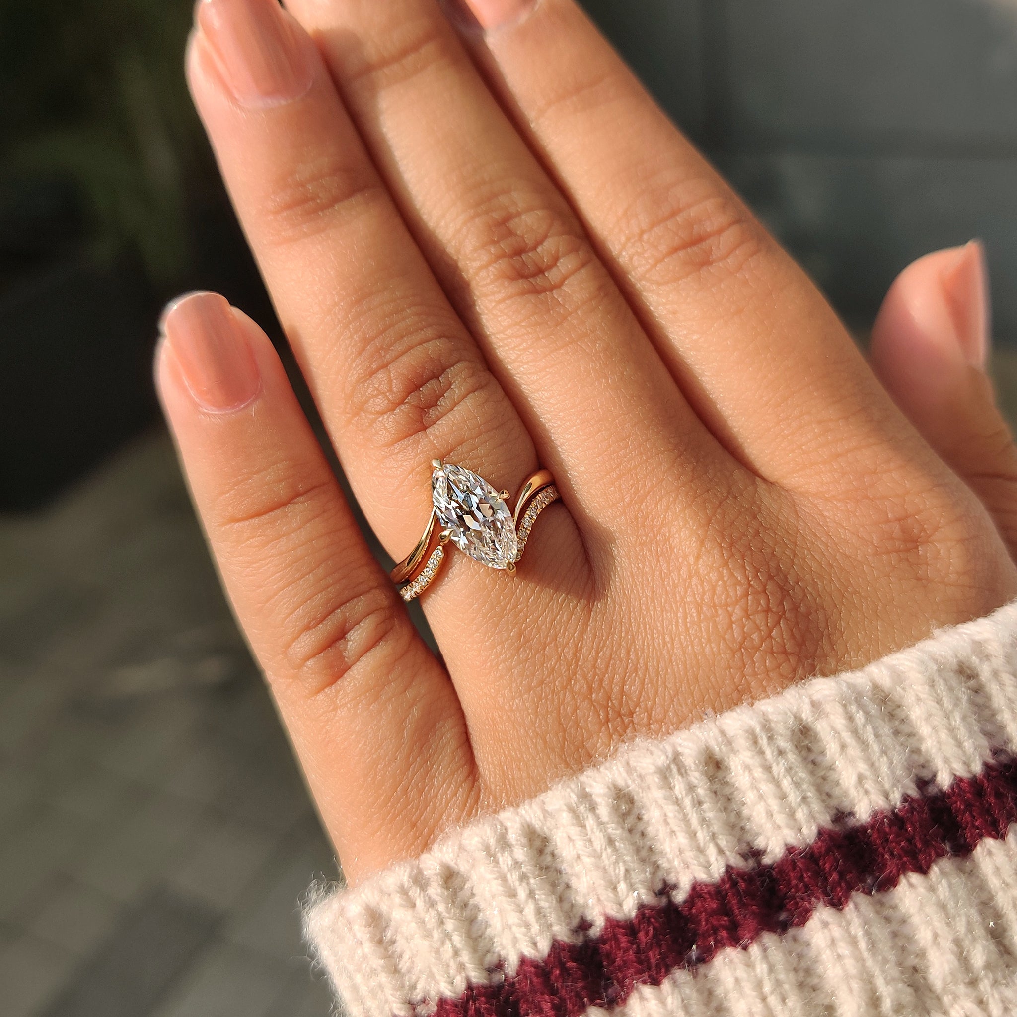 Solitaire Marquise Ring With Wedding Band in half eternity