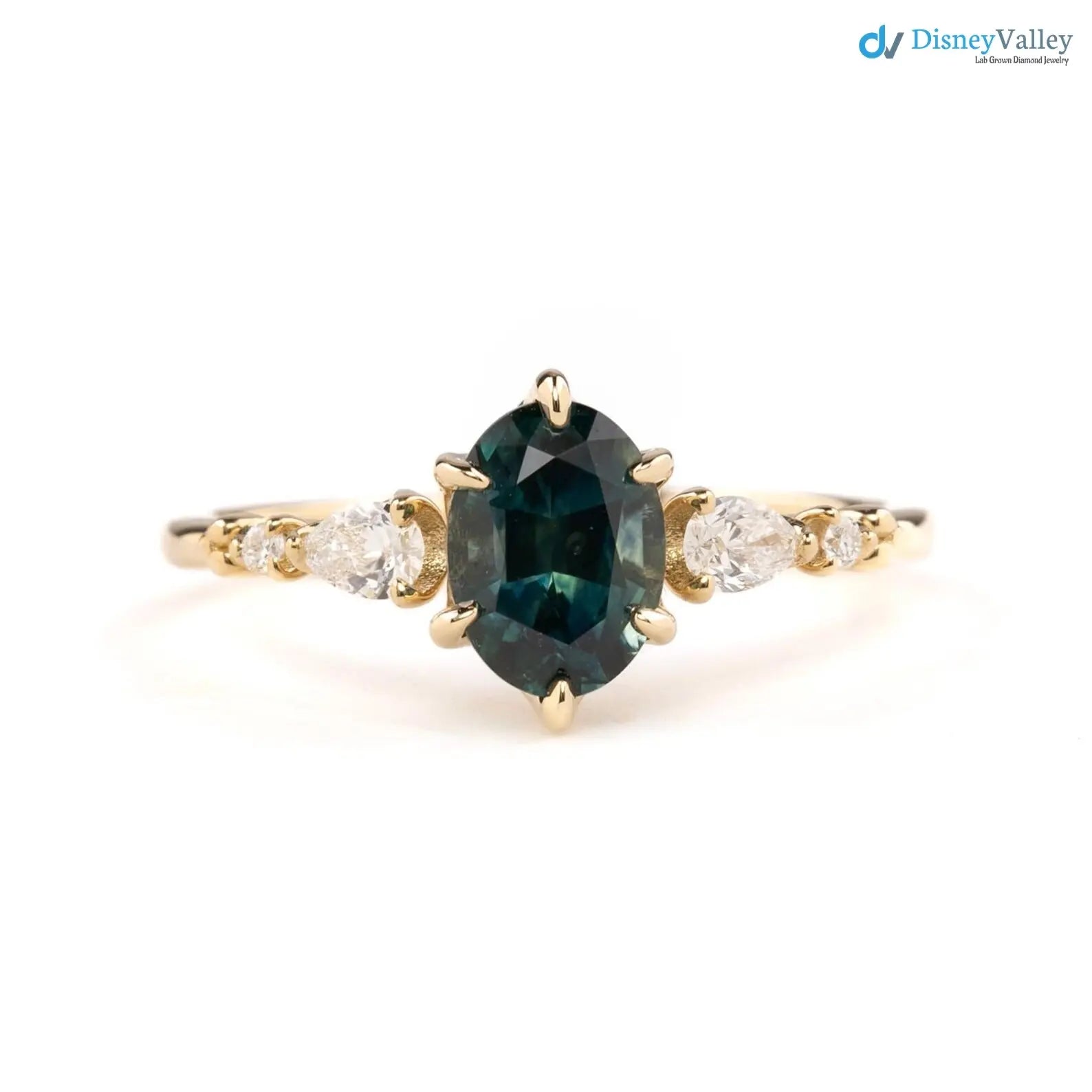 Anillo de zafiro Montana único en su tipo, anillo de compromiso con diamante y zafiro verde azulado ovalado Imagen secundaria del producto