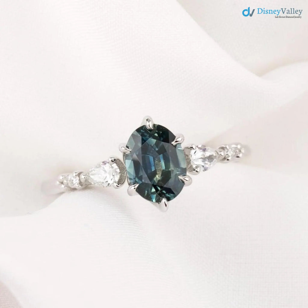 One of a kind Montana Sapphire Ring, oval teal sapphire diamond engagement ring DisneyValley
