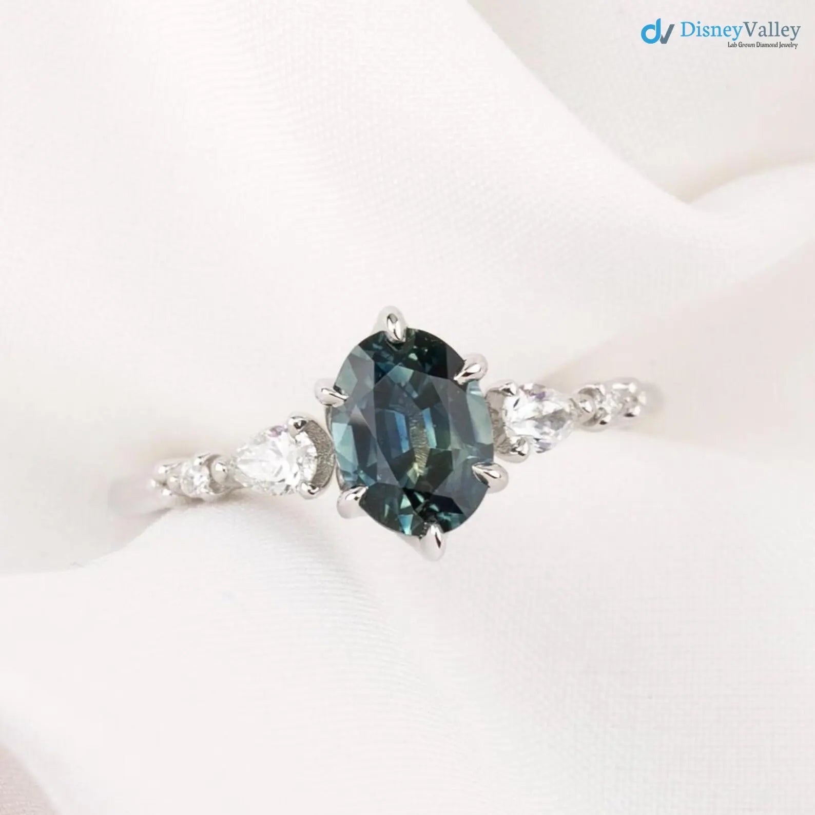 One of a kind Montana Sapphire Ring, oval teal sapphire diamond engagement ring DisneyValley