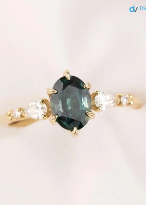One of a kind Montana Sapphire Ring, oval teal sapphire diamond engagement ring DisneyValley