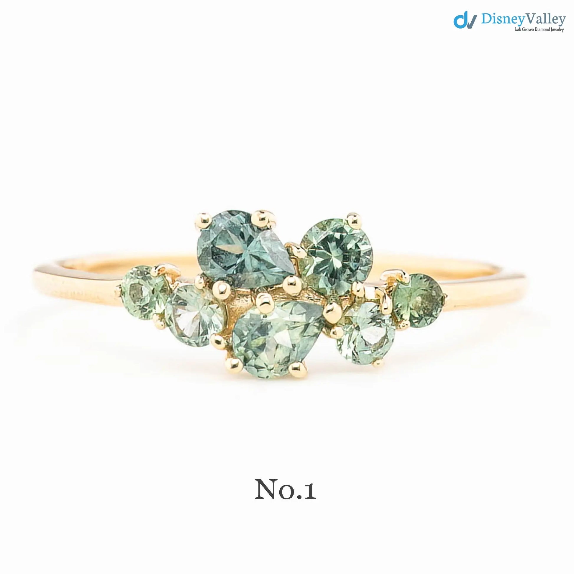 One of a kind Teal blue sapphire cluster ring unique multi cluster ring, multi stone green ring DisneyValley