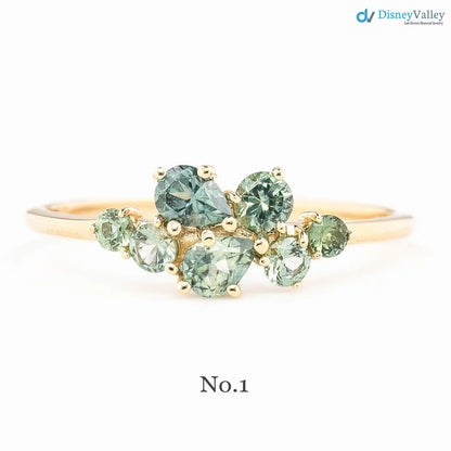 One of a kind Teal blue sapphire cluster ring unique multi cluster ring, multi stone green ring DisneyValley