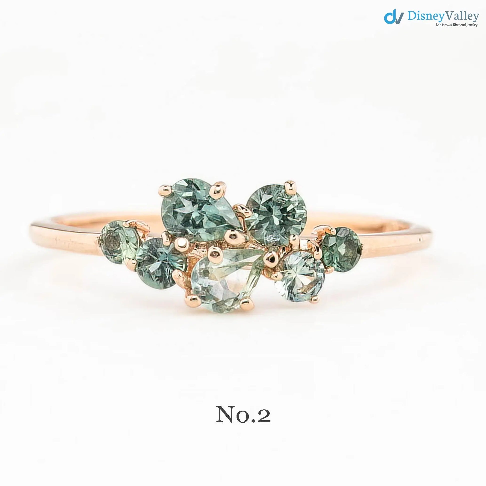 One of a kind Teal blue sapphire cluster ring unique multi cluster ring, multi stone green ring DisneyValley