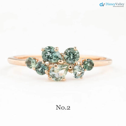 One of a kind Teal blue sapphire cluster ring unique multi cluster ring, multi stone green ring DisneyValley