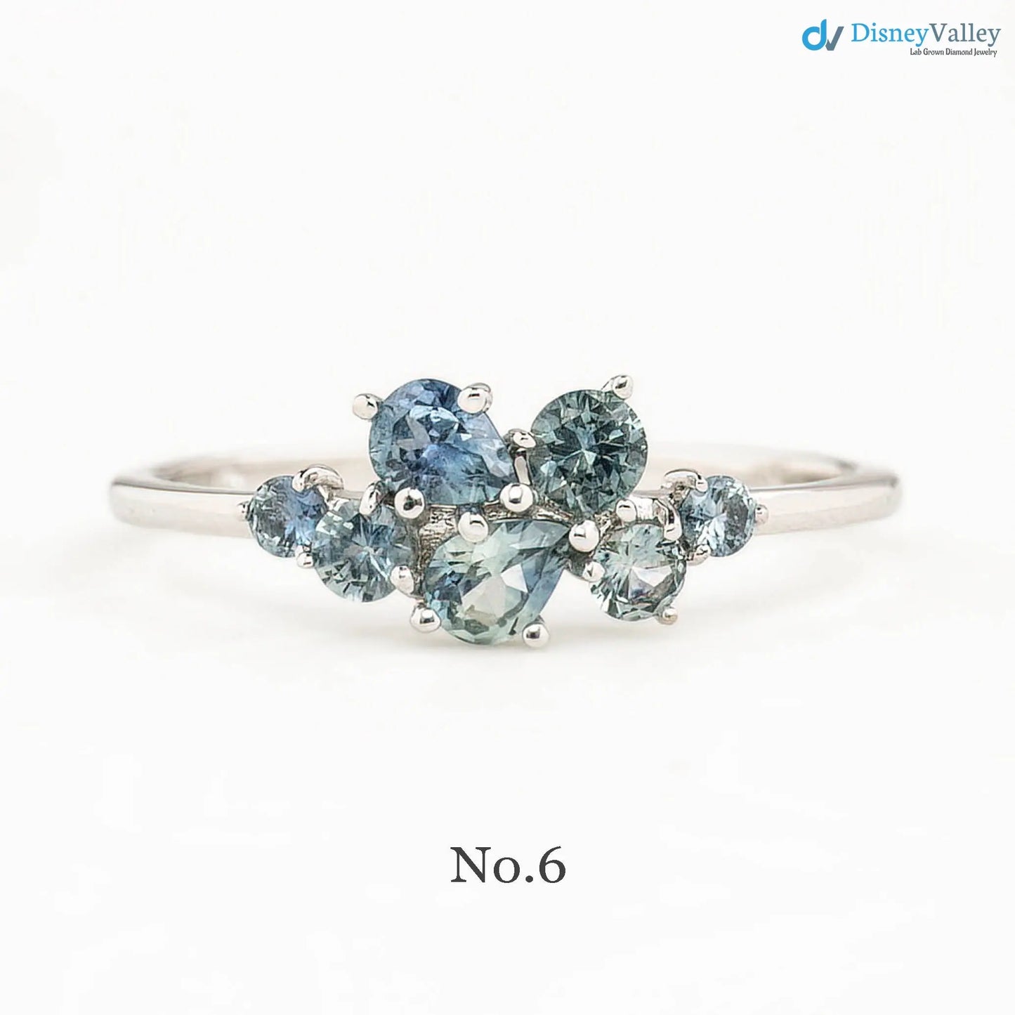 One of a kind Teal blue sapphire cluster ring unique multi cluster ring, multi stone green ring DisneyValley