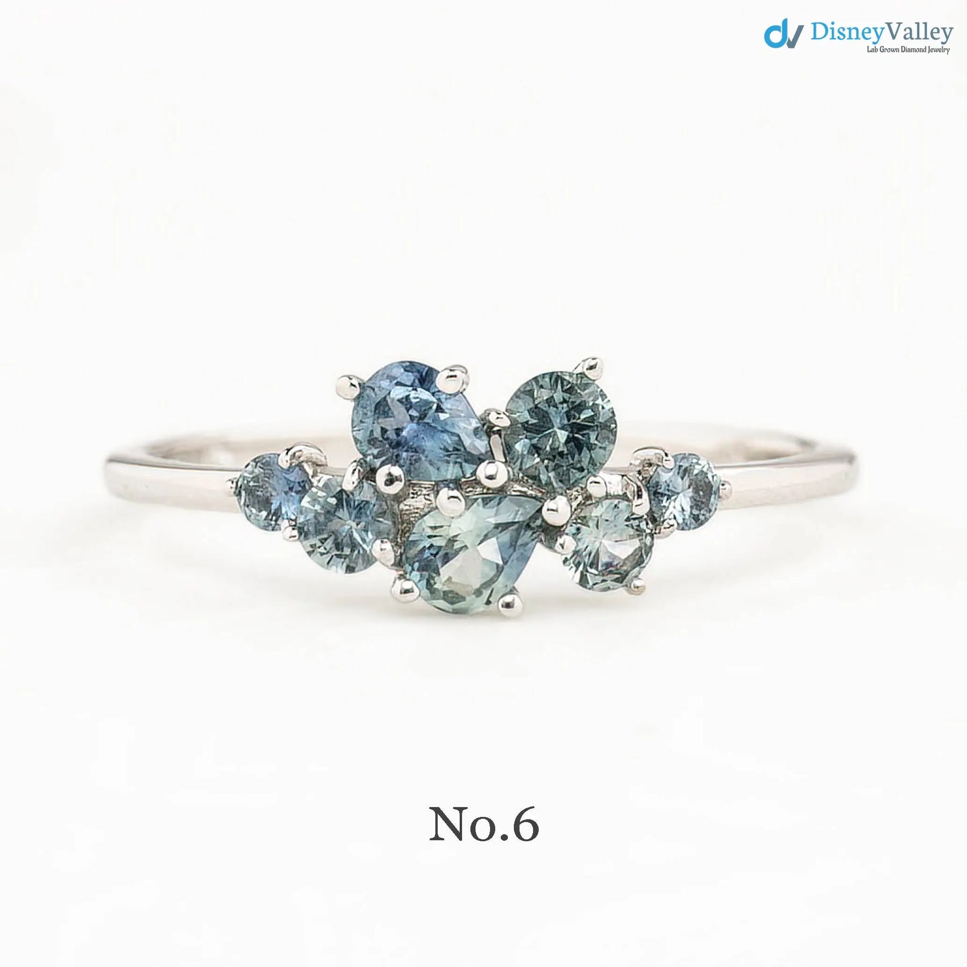 One of a kind Teal blue sapphire cluster ring unique multi cluster ring, multi stone green ring DisneyValley