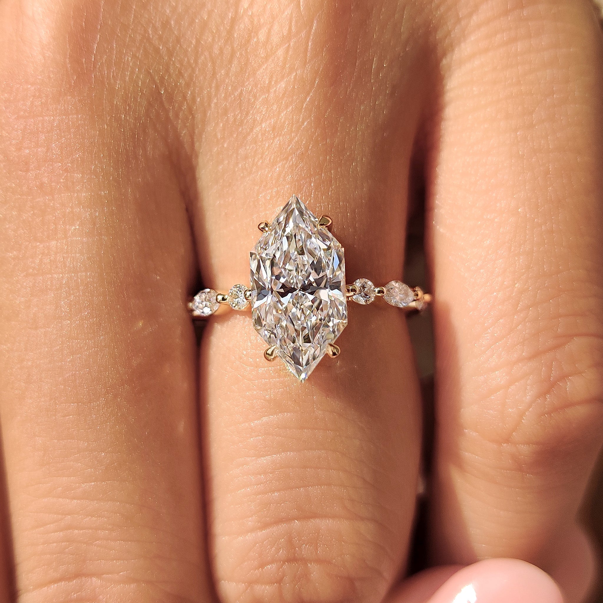 Dutch Marquise Engagement Ring in Shared Prong Pave Setting Secondary image