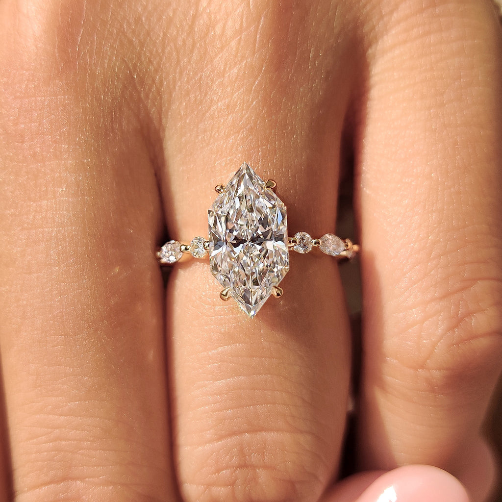 Dutch Marquise Engagement Ring in Shared Prong Pave Setting
