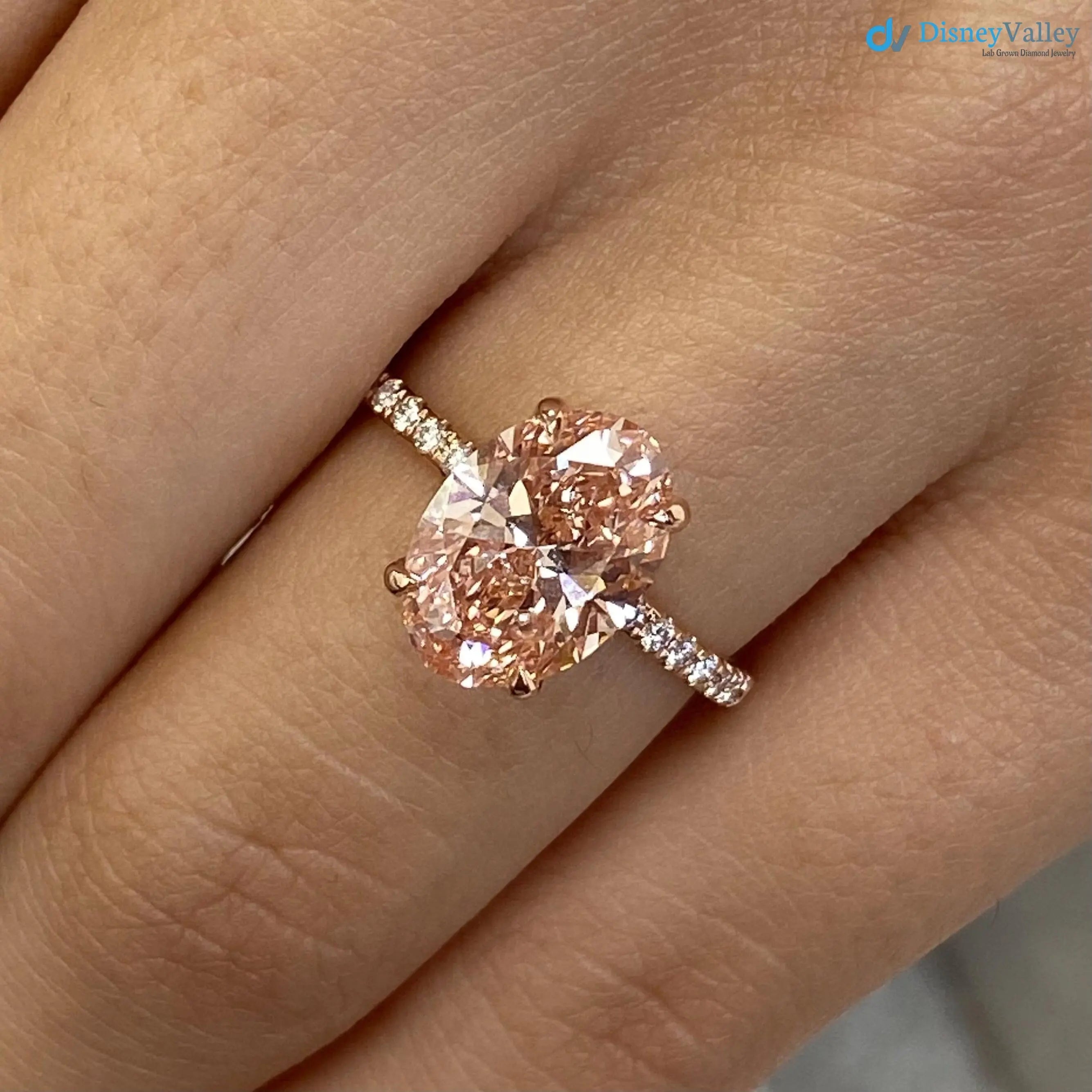 Oval Cut Fancy Intense Brownish Pink Diamond Hidden Halo Engagement Ring DisneyValley