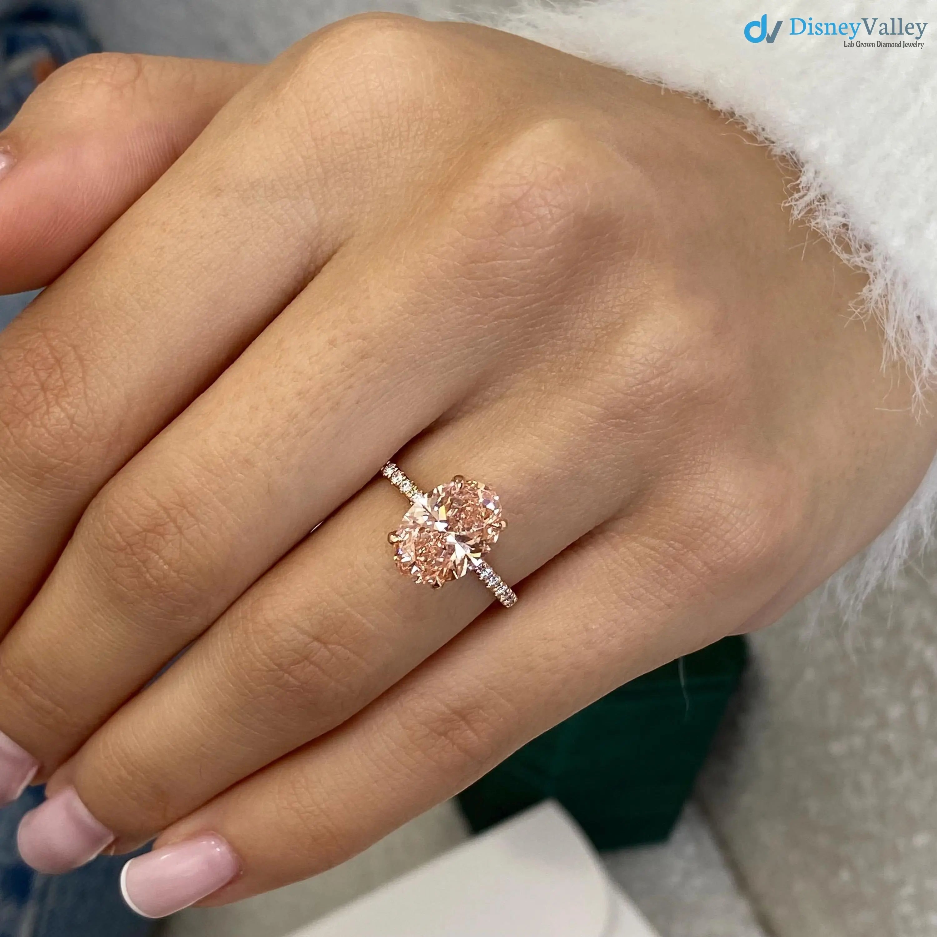 Oval Cut Fancy Intense Brownish Pink Diamond Hidden Halo Engagement Ring DisneyValley