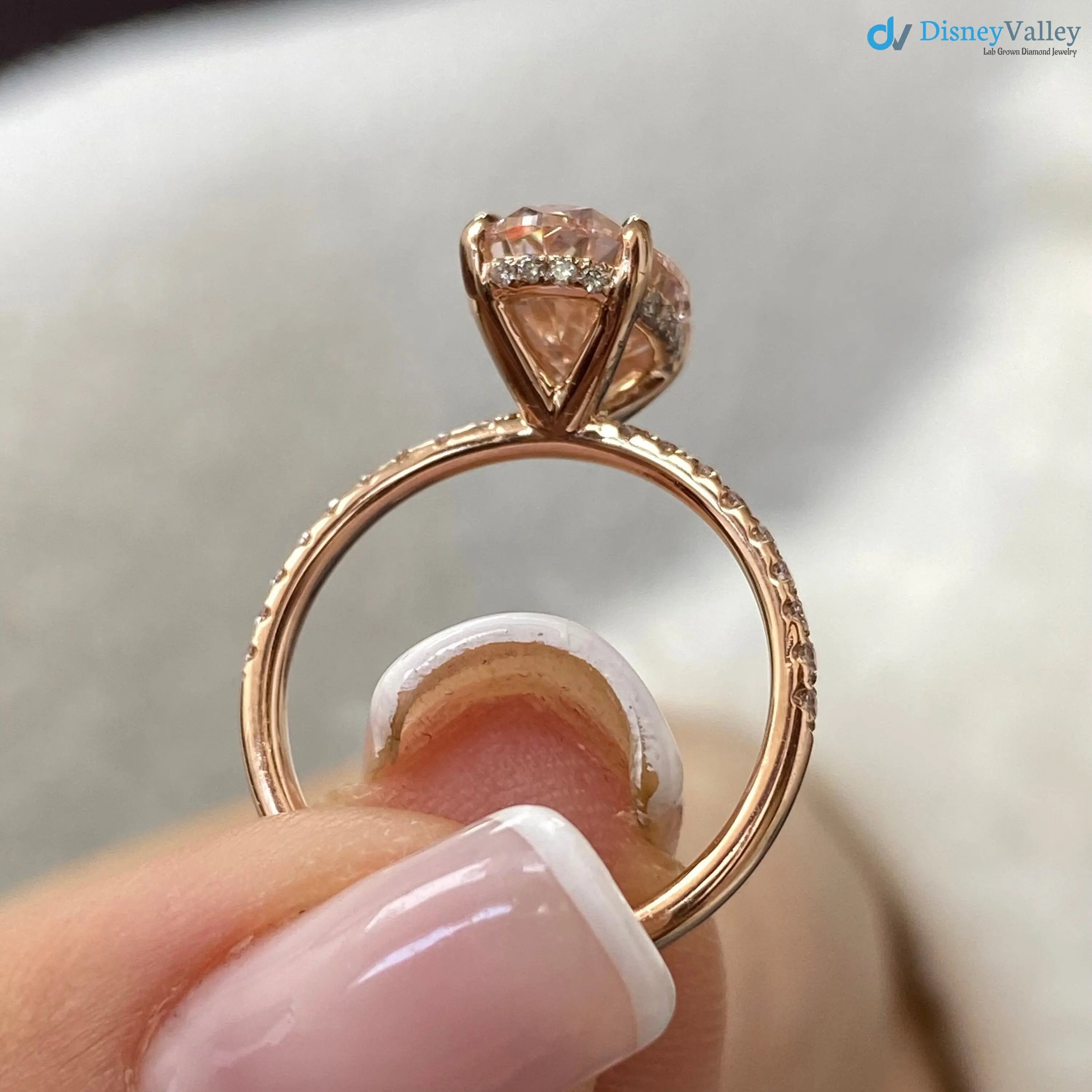 Oval Cut Fancy Intense Brownish Pink Diamond Hidden Halo Engagement Ring DisneyValley