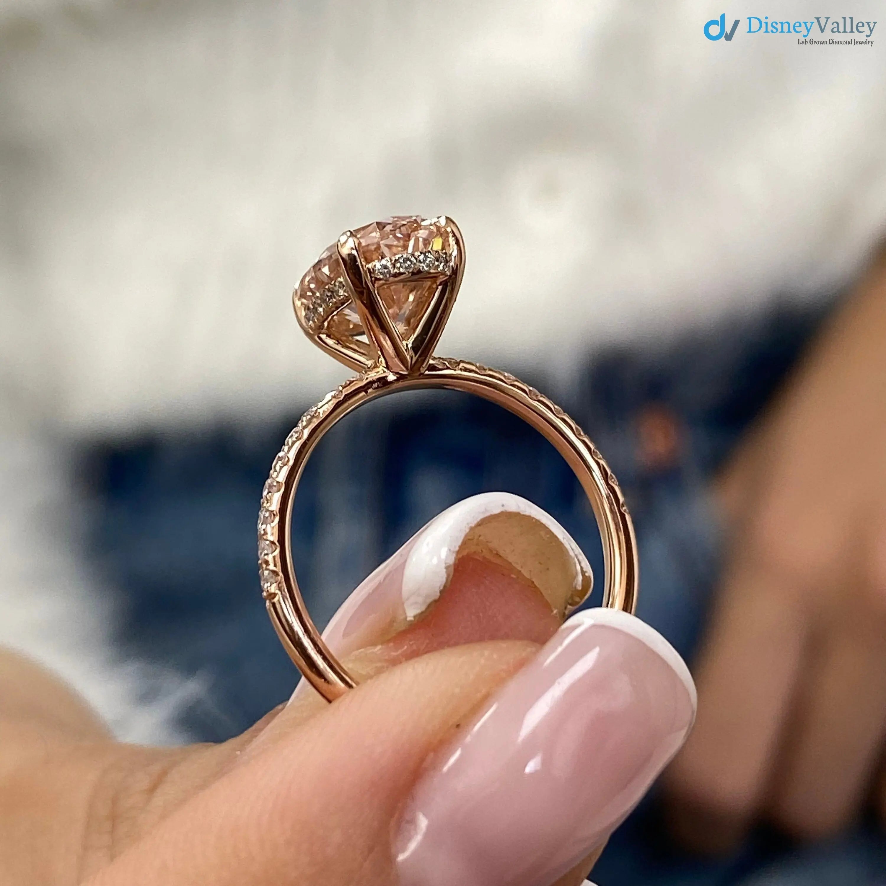 Oval Cut Fancy Intense Brownish Pink Diamond Hidden Halo Engagement Ring DisneyValley