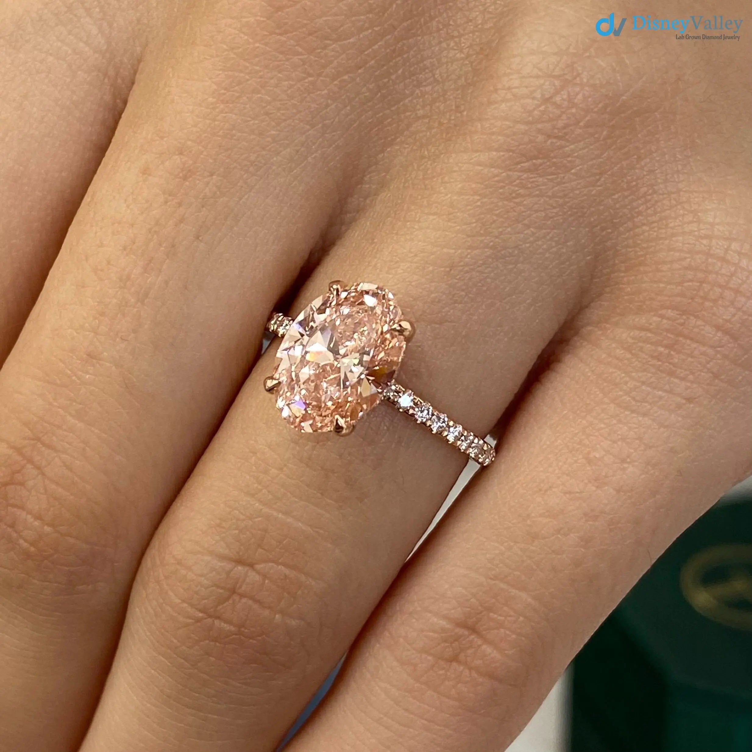 Oval Cut Fancy Intense Brownish Pink Diamond Hidden Halo Engagement Ring DisneyValley