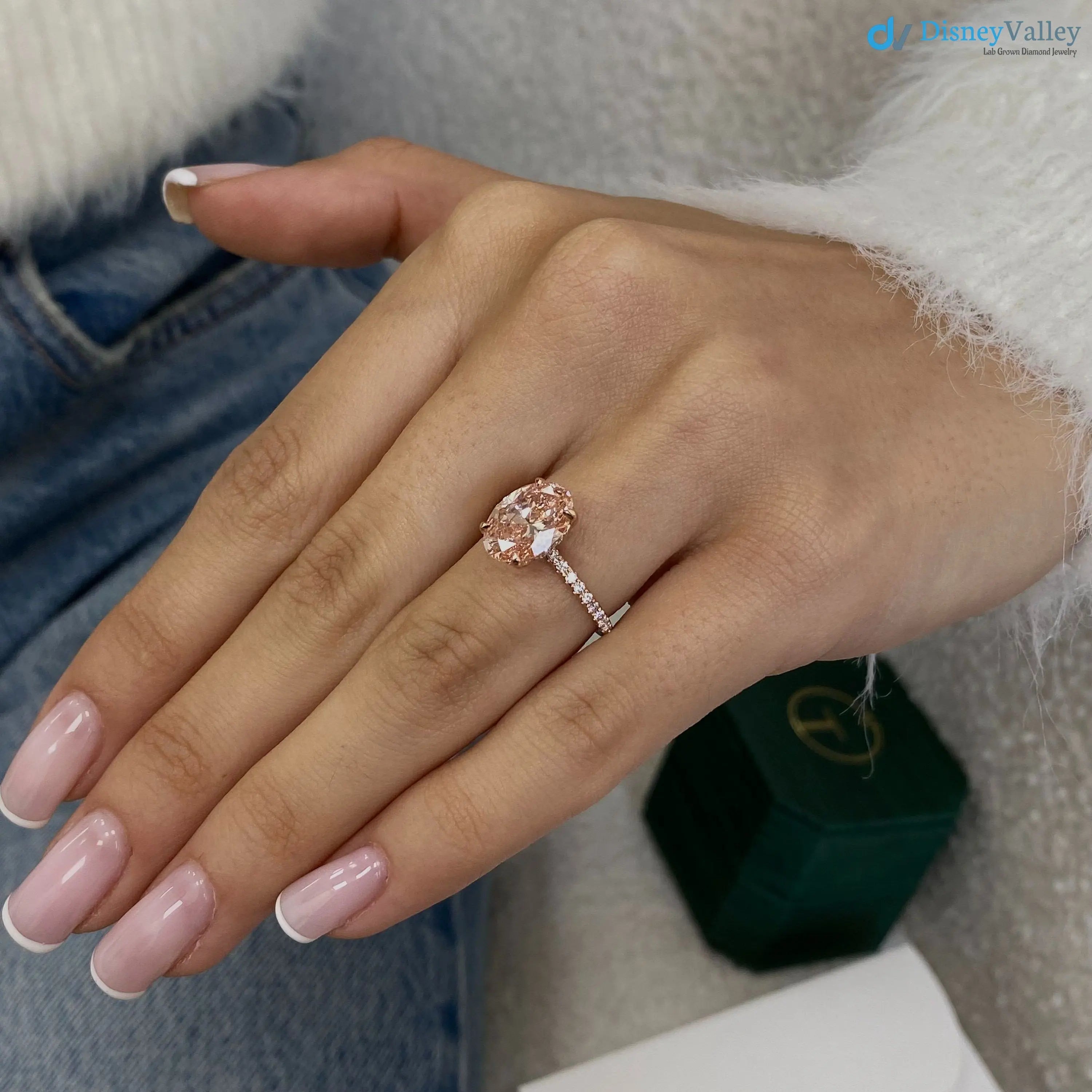 Oval Cut Fancy Intense Brownish Pink Diamond Hidden Halo Engagement Ring DisneyValley