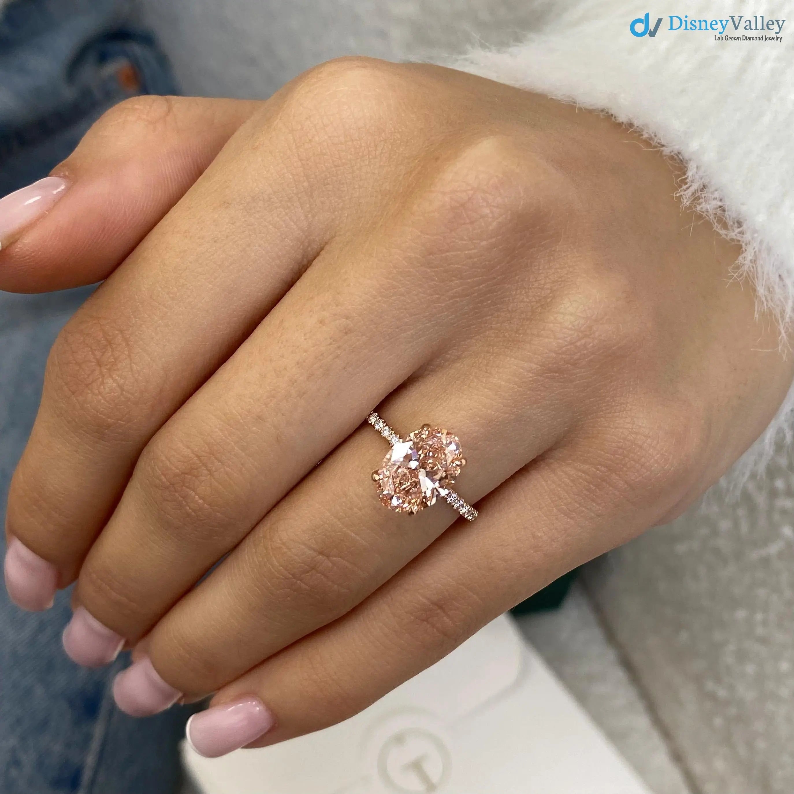 Oval Cut Fancy Intense Brownish Pink Diamond Hidden Halo Engagement Ring - DisneyValley