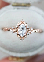 Oval Cut Lab Grown Diamond with Rose Floral Halo wedding rings DisneyValley