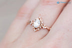 Oval Cut Lab Grown Diamond with Rose Floral Halo wedding rings DisneyValley